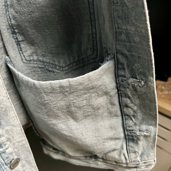 pacsun denim jean jacket light paisley print light blue oversized Small Unisex - Picture 9 of 9